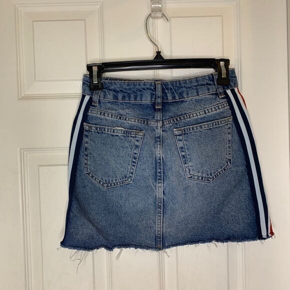 Topshop Raw Hem Jean Skirt Side Stripes - Picture 3 of 7
